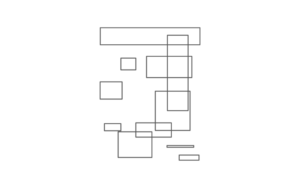 重なり合う四角形の線画。役割や立場が交錯し固定されていく構造を表す抽象イメージ。