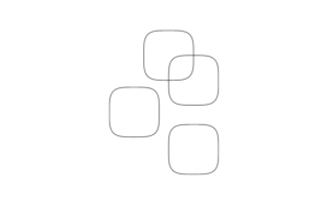 重なり合う角丸四角形の線画。関係性の中で生まれる非対称な負担構造を表す抽象イメージ