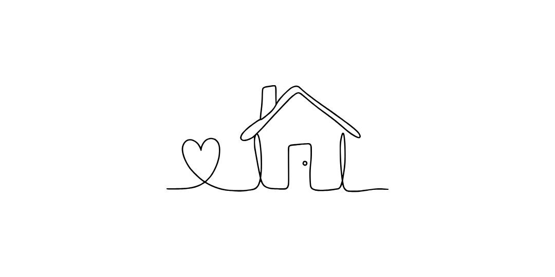 ハートと住宅を線で描いたイラスト。住宅購入の背景にある感情や価値観、マイホームへの憧れを表現