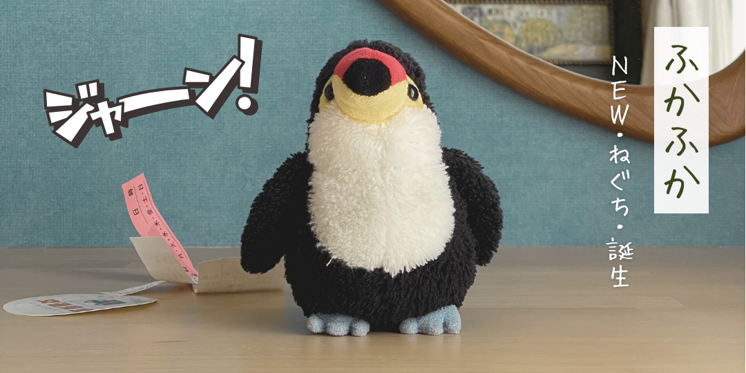 胸毛が真っ白にふかふかになって帰ってきたオニオオハシのぬいぐるみ「ねぐち」。クリーニングと中綿交換で生まれ変わった姿を紹介する写真。