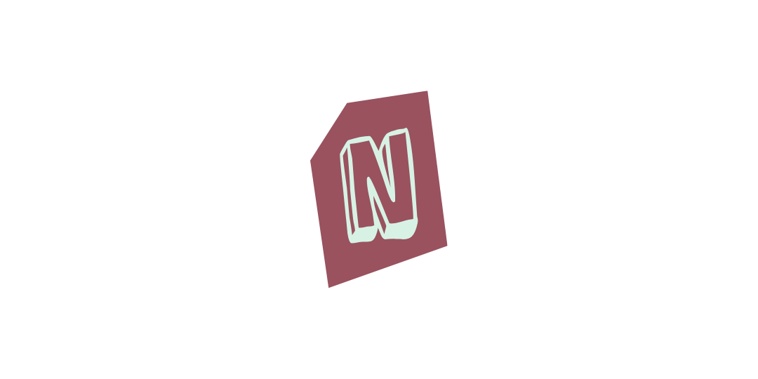 赤い紙の上に白い縁取りの大文字「N」が描かれたポップなデザイン。