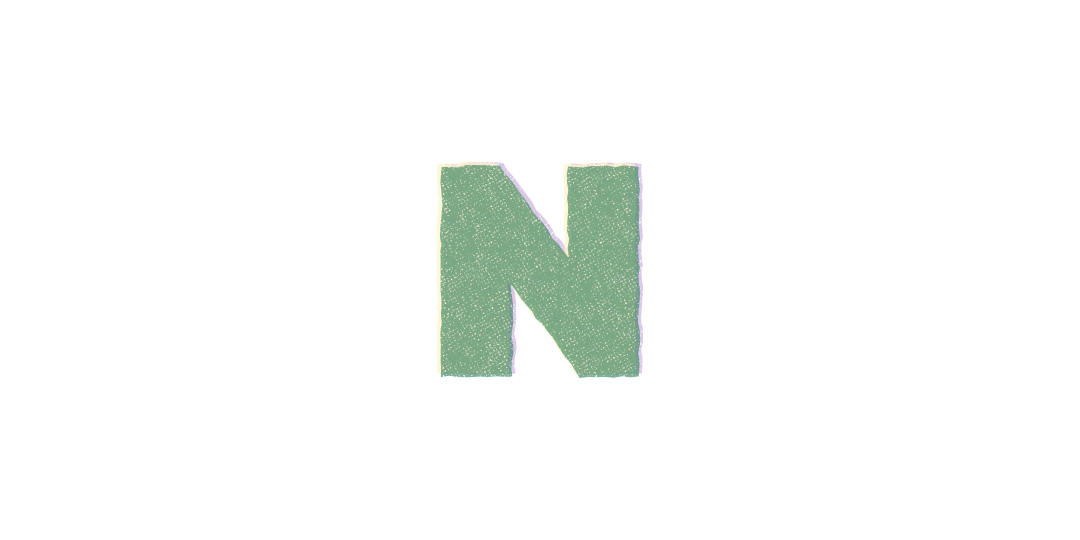 淡い緑色の質感で描かれた大文字「N」のデザインイラスト。