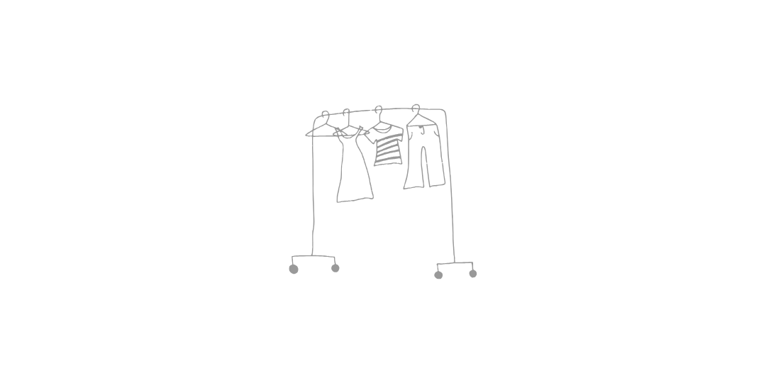 ハンガーラックに洋服が掛けられたシンプルな線画イラスト。洗濯など毎日繰り返す家事を象徴している。