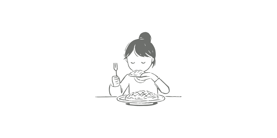 食事をする女性のイラスト。毎日の食事や生活習慣が未来の健康や人生に影響を与えることを表現している。
