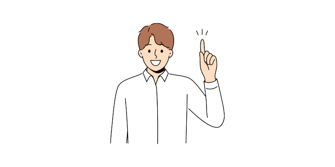 指を立てて気づきを伝える男性。他人の基準ではなく、自分自身の価値観を持つことを表現したイラスト