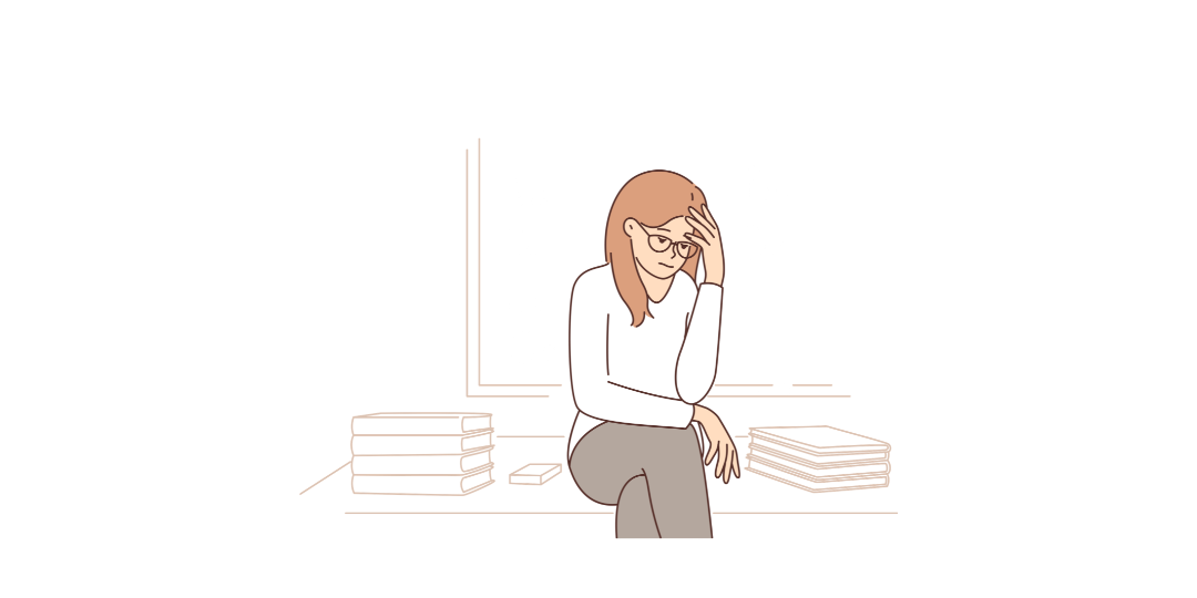 頭を抱えながら座り込み、自分の気持ちと向き合う女性。感情を抑え込まず受け止める大切さを表現したイラスト。