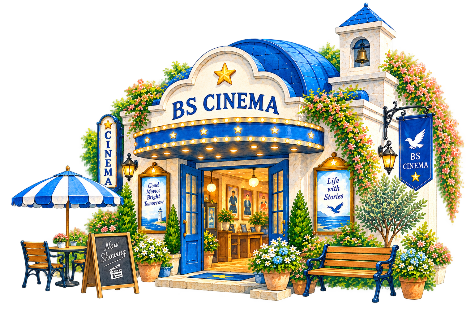 BSシネマという名前の映画館のイラスト。